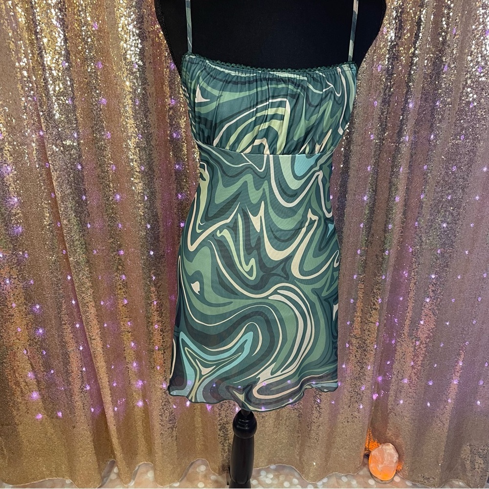 Trippy green Swirl mini Dress princess Polly retro y2k